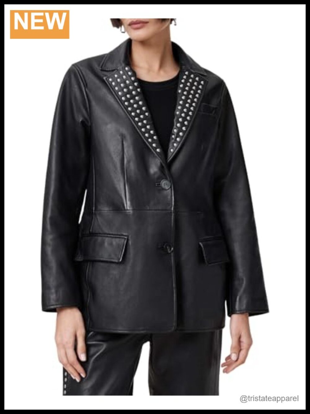 AllSaints-Style Studded Leather Blazer Women's Moto Jacket